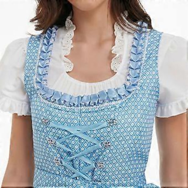 Naisten Oktoberfest-asu saksalainen Dirndl-mekko Baijerilainen karnevaaliasu (2XL vaaleansininen)