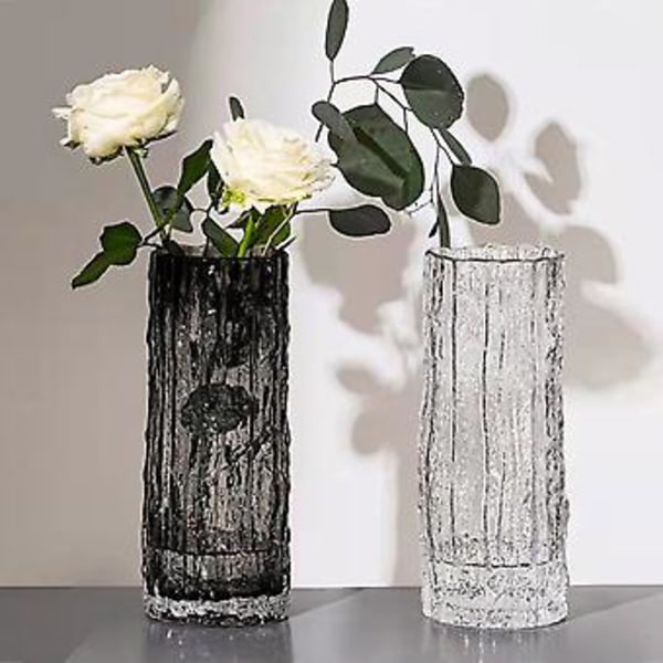 Extremt Frusen Glaciär Sten Vas Glas Klar Ins Vind Arrangemang Blomma Ros Blomma Bord Dekoration (L Svart)