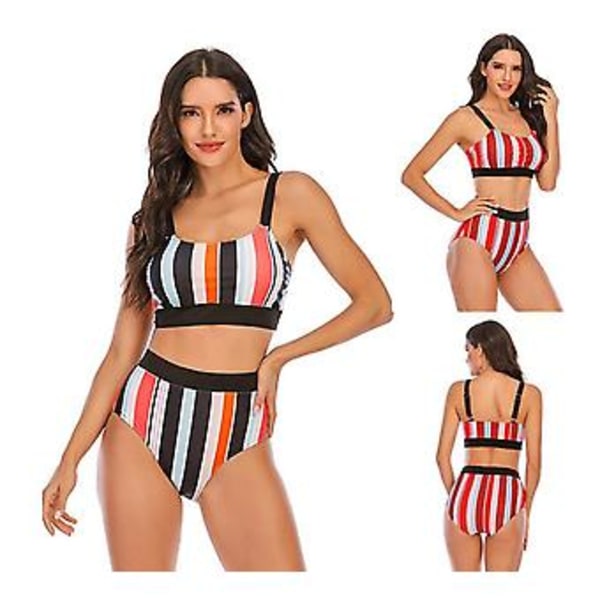 Bikini för flickor, randig, sexig, rygglös, plus size, badkläder för semester, S Svart