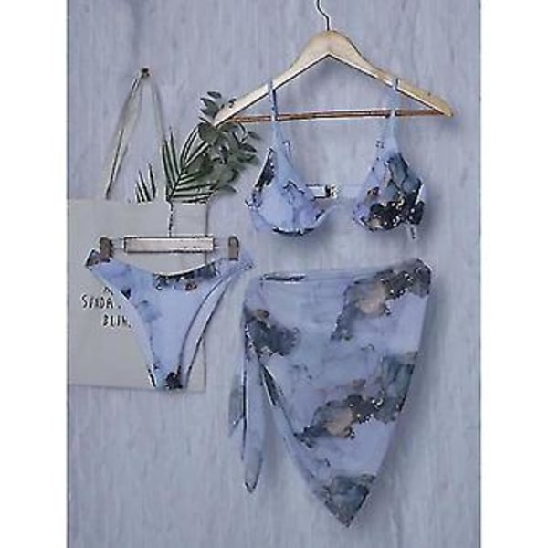 Dame 3-delt Badedrakt String Trekant Bikini Sett Med Saronger Cover Up Strandskjørt (L)