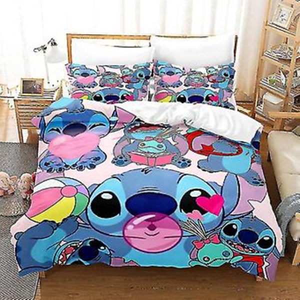 Sti18 Stitch 3D-tryckt Sängklädesset Täcke Överkast Kuddfodral Barnpresent{jkw} (AU QUEEN 210x210cm )