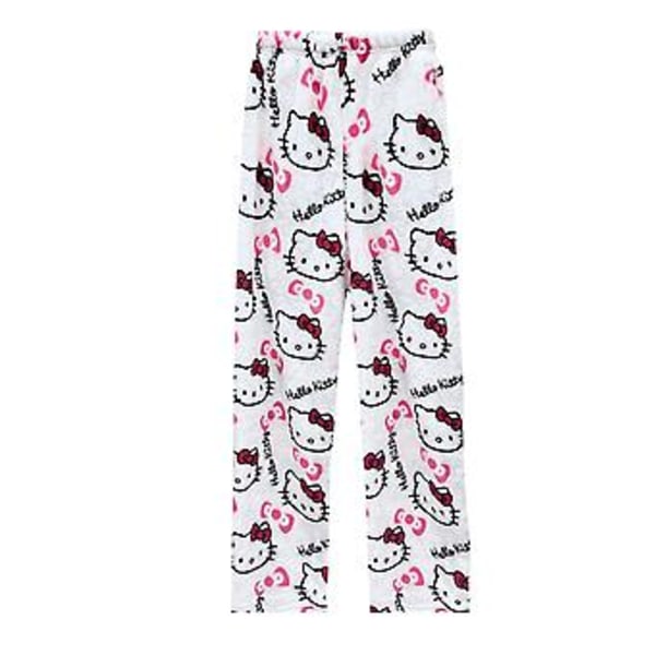 Kawaii söpöt pyjama-housut naisille ja tytöille, piirretty kissa kaikkialla painettuna, flanelli, joulu, anime, pehmeät unipöksyt (2XL valkoinen)