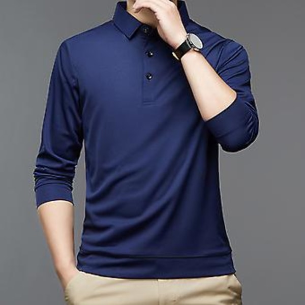 Fianao Skjorte med Knapper ved Halsudskæring, Langærmet, Ensfarvet, Herre, Efterår, Slim Fit, Rever, Kontor, Trøje (L Sort)