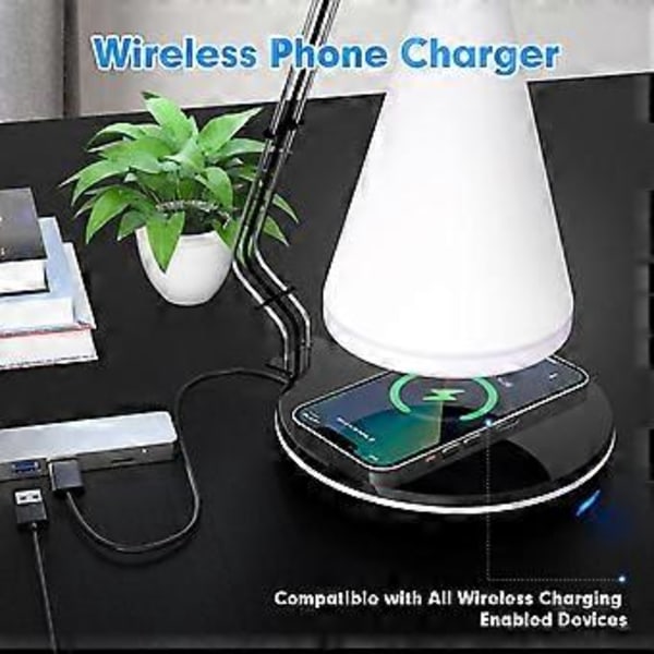 Moderne Skrivebordslampe, Integreret LED-pære, Elegant Design Til Soveværelse Eller Studie, Touch-betjening, Dæmpbart Design, Sort