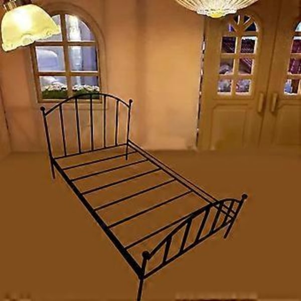 1:12 Miniatyrsäng Dockskåp Metallsängram DIY Hantverk Dockhus Möblering Rustika Dockskåpsmöbler för Fotorekvisita Dekor (Svart)