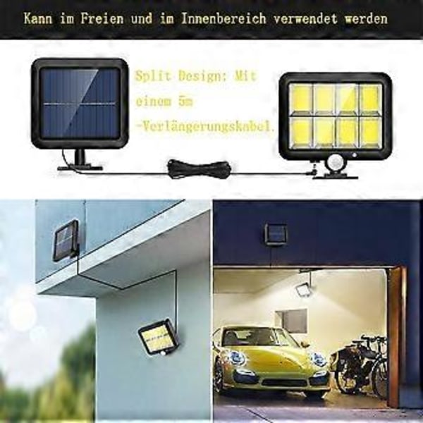 Solarlampe fra Auen, 160 LED Supersterke Solcellelamper med Bevegelsessensor, 180° Vidvinkelbelysning, IP65 Vanntett, 3 Modi LED Solcellelampe Utendørs for