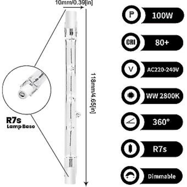 100w 118mm R7s Dimbar Halogen Pære Varmt Hvit 2800k R7s Lineær 1500lm Spotlight Ac220-240v(5stk) ( )