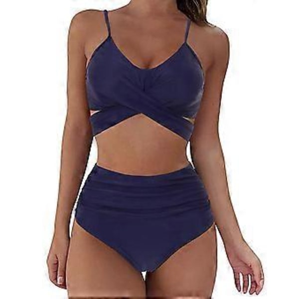 Naisten Seksikäs Push Up Bikinin Uimapuku Pehmustetulla Rintaliivit Kaksi Osainen Uimapuku Uimapuvut Kesä Ranta Uimapuvut (2XL Tummansininen)