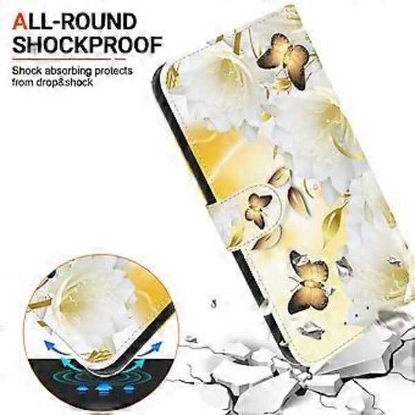 Läderfodral för Infinix Zero 30 5G, mobilskal med mönstertryck (Guld Fjäril Blomma)
