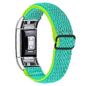 Flätat Nylon Solo Loop Klockarmband Justerbart Elastiskt Armband Ersättning Kompatibelt För Fitbit Charge 2 (GrönGul)