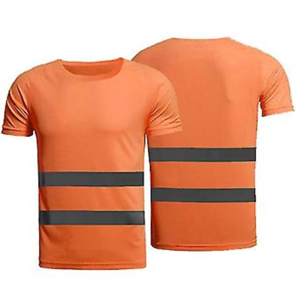 Høj synlighed sikkerhedsrefleks stribet kortærmet T-shirt arbejdstøj arbejds-toppe til mænd kvinder (2XL Orange)