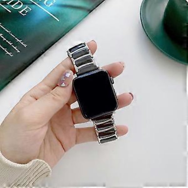 Kellon ranneke Apple Watch Series 10 9 8 7 SE 6 5 4 3 2 1 42mm 41mm 40mm 38mm perhoslukolla Ceram (Musta + Hopea)