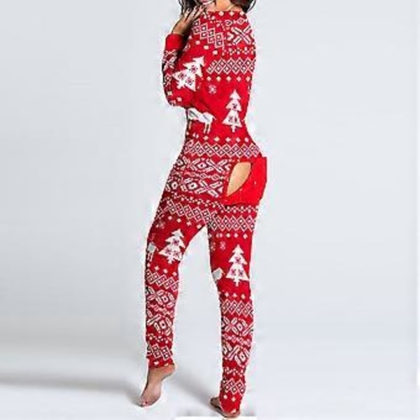 Dam Pyjamas i En Del med Jultryck för Hemmet, Sovkläder (XL Röd Julgran)