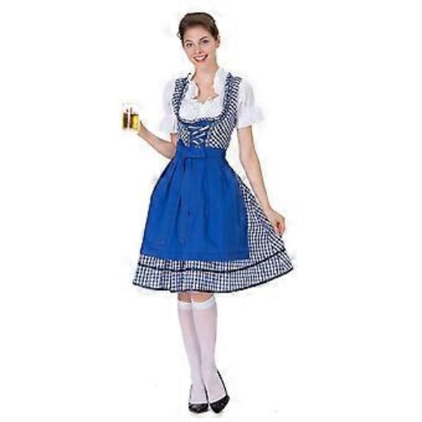 Naisten Oktoberfest-asu Saksalainen Dirndl-mekko Baijerilainen Karnevaalijuhla-asu (L Sininen)
