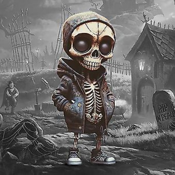 1 stk 2023 Ny Cool Skelet Figuriner Harpiks Håndværk Sød Statue Skelet Mindesmærke Samleobjekt Halloween Dekoration Bil Dekoration (Grøn)