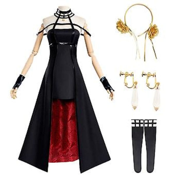Naisten Anime Spyfamily Yor Forger Cosplay-asu Cosplay-mekkoasu Halloween-juhliin Comic-coniin Täysi setti (S)