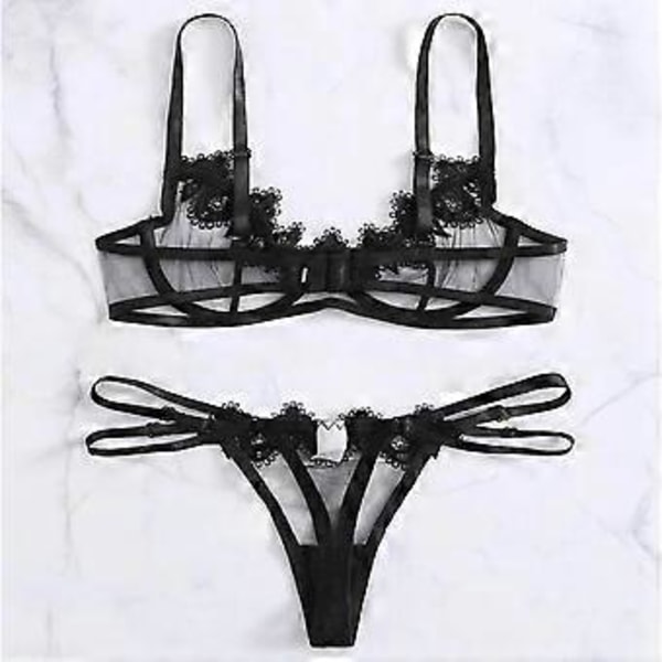 Naisten Mesh Läpinäkyvä Alusvaate Eroottinen Rintaliivi Thongit G-Stringit Alusvaate Setti Yöasu (M)