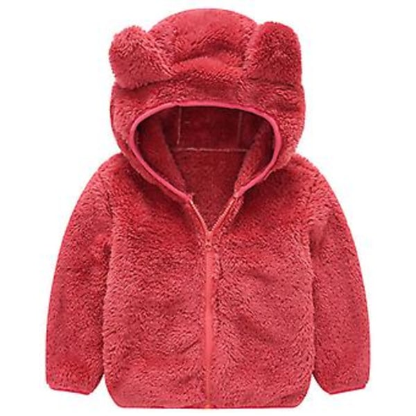 2-6 År Børn Teddybjørn Blød Fleece Hættejakke Varmt Lynlåsjakke Yderbeklædning (3-4 År Rød)