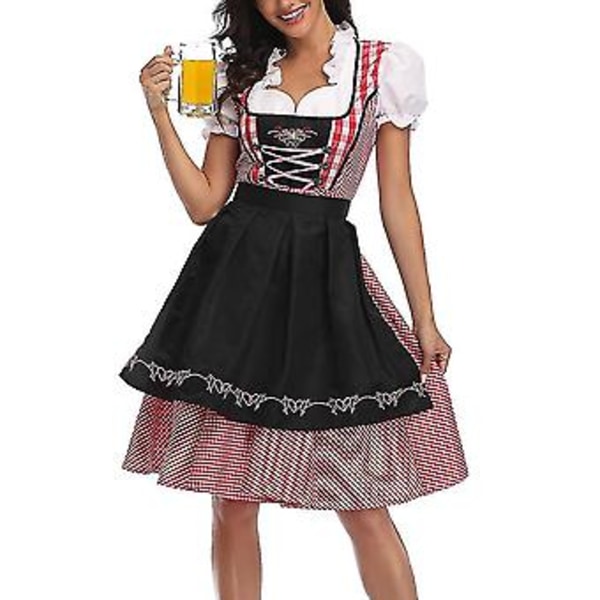 New Womens German Oktoberfest Costume Traditional Bavarian Beer Fraulein Carnival Maid Dress Outfit (L Black)