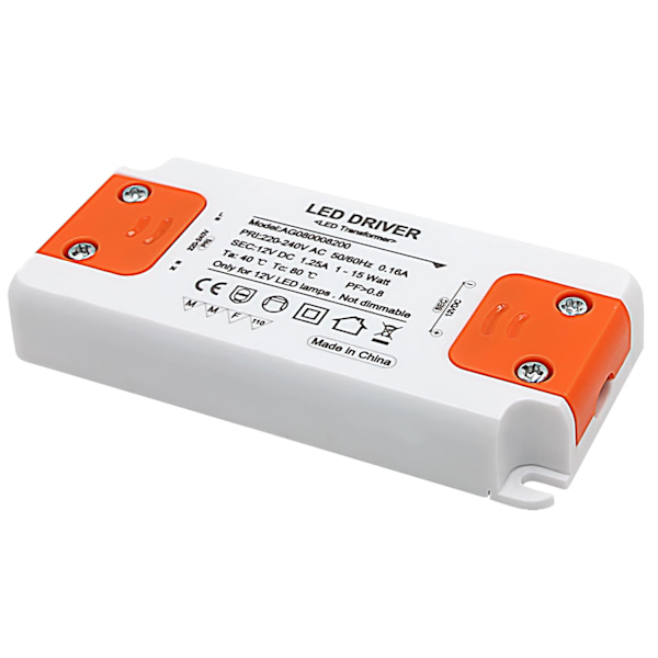LED-drivrut för glödlampa, 220-240V in, 12V 1.25A 15W DC ut