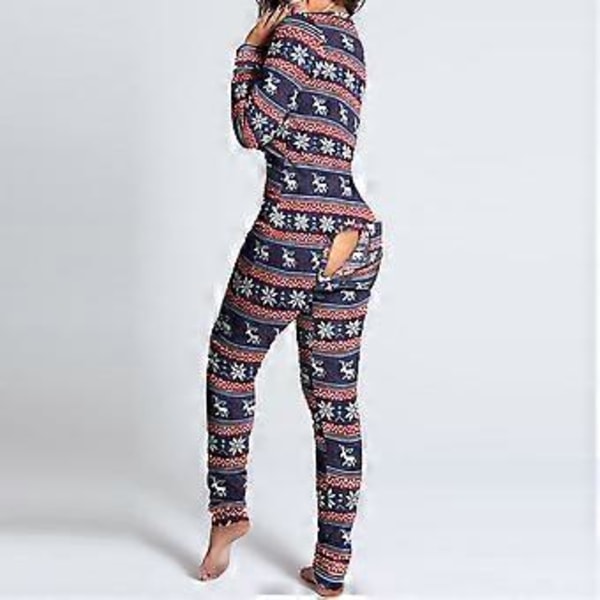 Dame Trykte Jule-En-Del Pyjamas Hjemmetøy Sleepwear Pyjamas (XL Royal Blå)