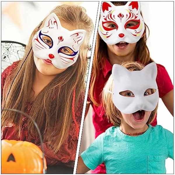 Hvide maling kattemaske papir umalet tom DIY maske maske maske ræv dyr halv ansigtsmaske 3 stk