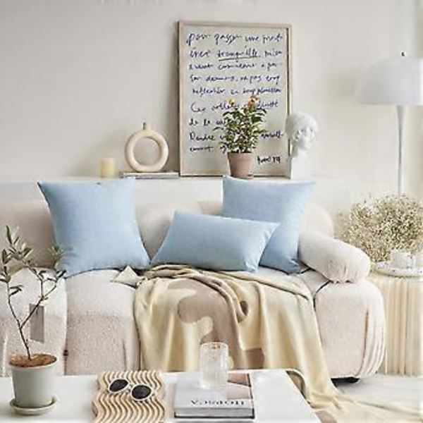 12x20 Kuddfodral Ländryggkudde Set om 2 Dekorativa Linne Rektangulära Kuddar för Soffa Flickrum Vår, 12x20 tum, Blå