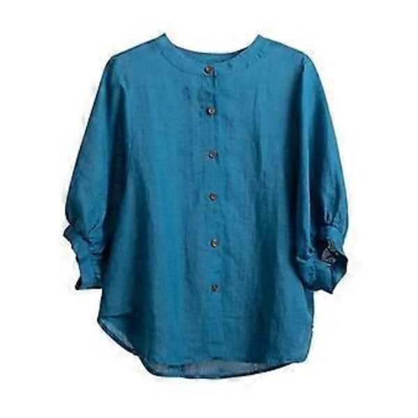 Fritidsskjorter Knap Top Dame Løs Langærmet Oversized Skjorte Dame Bluser Casual (3XL blå)