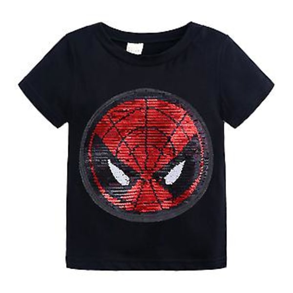 Barnens Söta Spiderman T-shirt med Paljetter som Vänder Mönster och Byter Topp (3-4 År Svart)