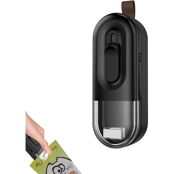 2 in 1 Mini Sulkija (Musta), Kannettava Muovipussien Sulkija
