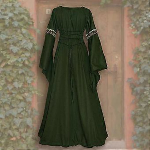 Medeltida Retro Hov Prinsessa Cosplay Kostym Lång Klänning Elegant Häxa för Kvinnor (XL Mörkblå)