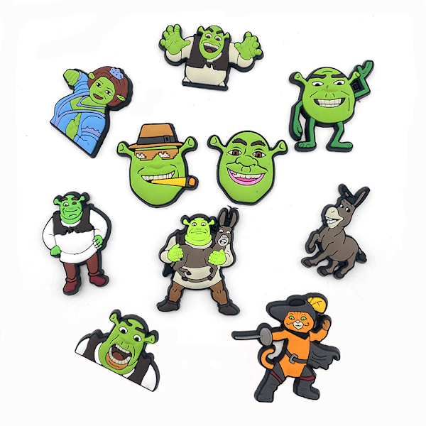 10 stk. 3D Clog-Sandaler Pynt (Shrek), Sko Charms, Sød Sko