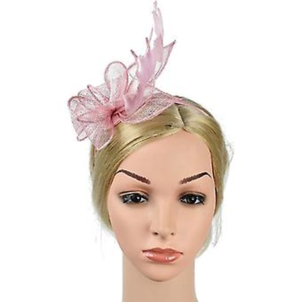 Fascinatorer for kvinner Bryllupsfascinator Hatt Blomst Mesh Fjær Hodebånd Rosa