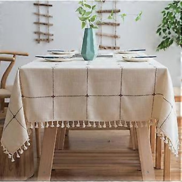 Oubonun Rustikk Gitter Dug Bomuld Linned Grå Firkantet Dug til Køkken Spisestue, Fest, Ferie, Jul, Buffet, 55\"x55\"  style1314