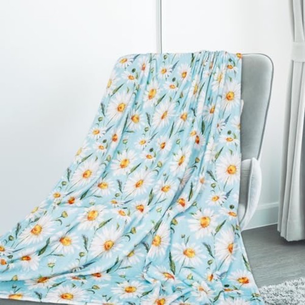 Blomsteret Fuzzy Tæppe Akvarel Daisy Blomster Kast Tæppe Blå Dekorativ Blød Hyggelig Flannel Tæppe til Hjem Seng Sofa