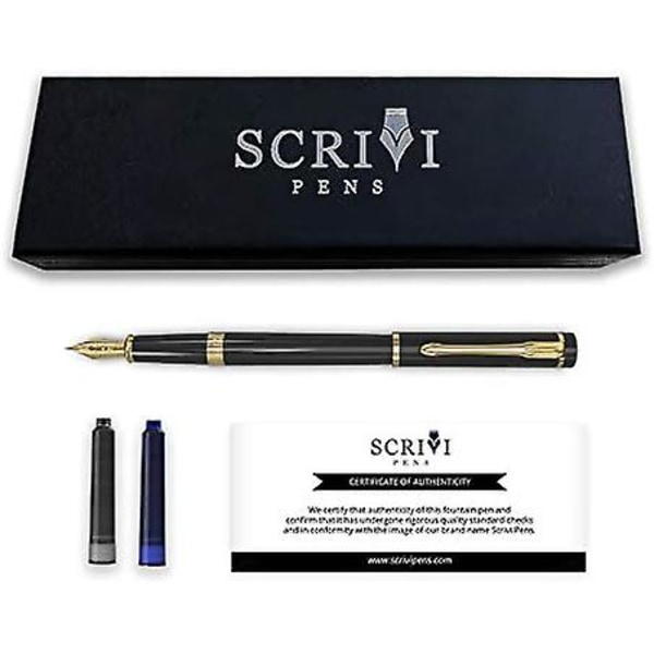 Fountain Pen Set [extra Fine Nib], Classic Collection, Gift Case; 2 Ink Cartridges, Ink Refill Converter, Calligraphy, Smooth Writing Pens [black Gold