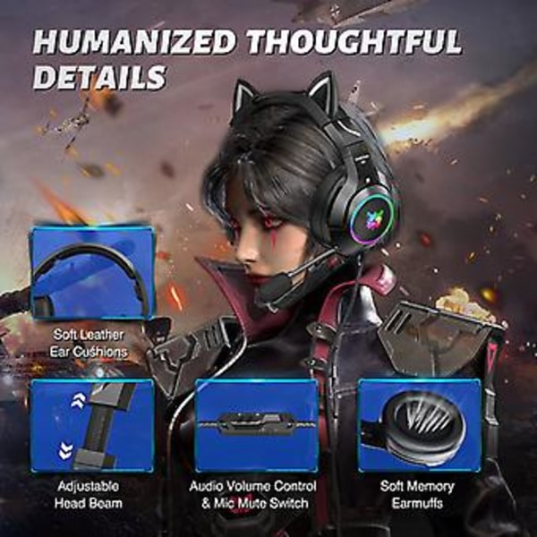 Onikuma K9 Justerbart Spilheadset USB 7.1 Surround PC Spilhovedtelefon Kablet (Sort)