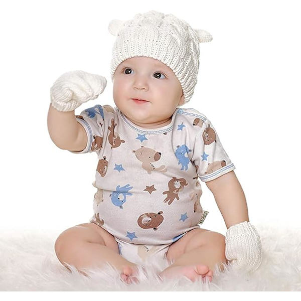 (M, Vit) 2-6 månader Baby Hat Cute Bear Toddler Earflap Beanie Varm
