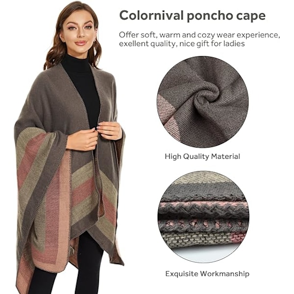 Elegant sjal med åpen front for kvinner, myk poncho, egnet for vår, høst og vinter