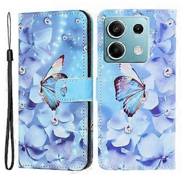 För Xiaomi Redmi Note 13 4G Mobilskal Läder 3D Mönster Magnetiskt Fodral (Blomma och Fjäril)