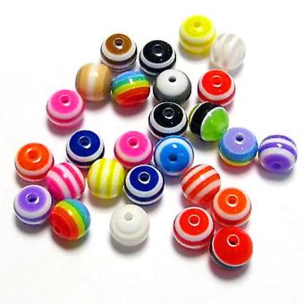 200 kpl 6 mm värikkäitä raidallisia akryylihelmiä DIY-korujen valmistukseen ja käsitöihin (satunnainen väri)