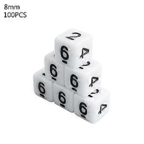 100 Stykker Seks-Siders Hvite Spill Terninger Kuber Bursdagsselskaper Brettspill Terninger (8MM)