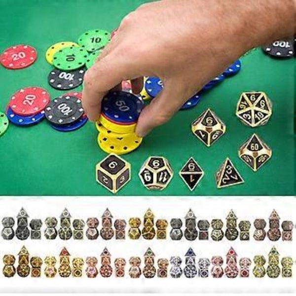 7 stycken polyhedriska RPG-tärningar i zinklegering, rollspelstärningar för bordsspel (klara)