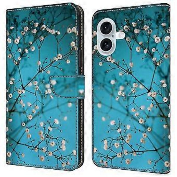 Skal till iPhone 16, mönstertryckt skyddande fodral TPU+PU Läder Flip Telefonfodral (Stil F)