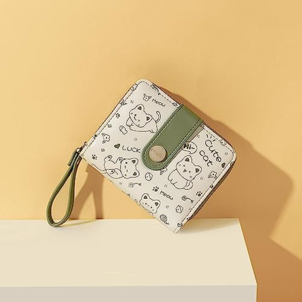 Fashion Børnepung Prints Kawaii Kattepung med Udvendig Lynlås Rundt Møntpung Regningspung med ID-kortslots