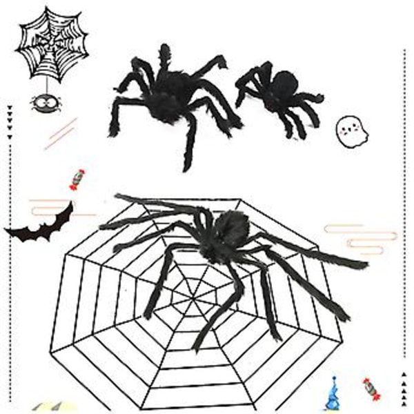 30/60/75/90/125cm Musta Hämähäkki Hämähäkinverkko Halloweenin Kummitustalo Sisä- ja Ulkokoristeluun (Valkoinen Verkosto Ilman Hämähäkkiä)