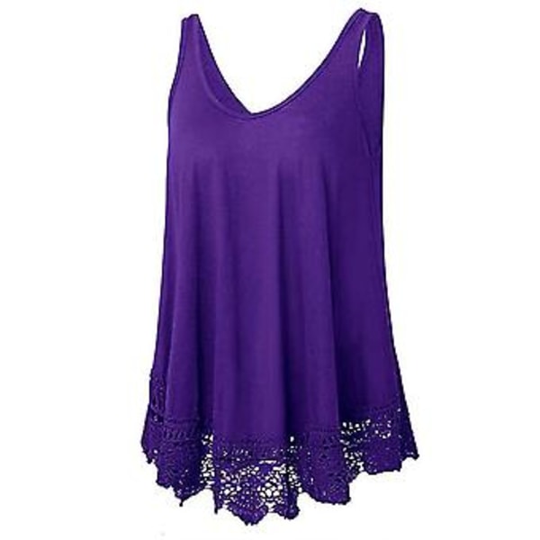 Womens Ladies Tank Tops V-neck Sleeveless Solid T-shirt Summer Holiday Tops(4XL Purple)