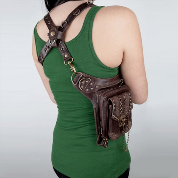 Ruskea Steam Punk Vintage Rock Gothic -laukku vyölaukut