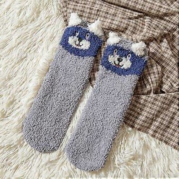 Dam Fuzzy Socks Mysiga Fluffiga Toffelstrumpor Söta Mjuka Vinter Varma Sovkstrumpor (E)