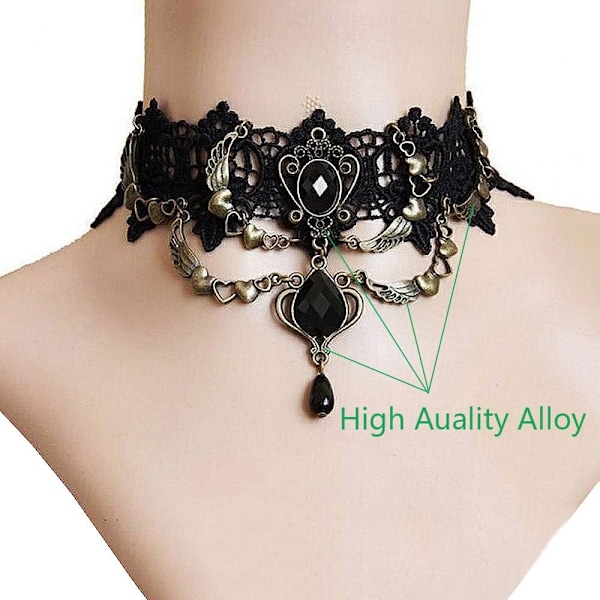 3-pack spetschockerhalsband med armband Punk Party Gothic Vintage